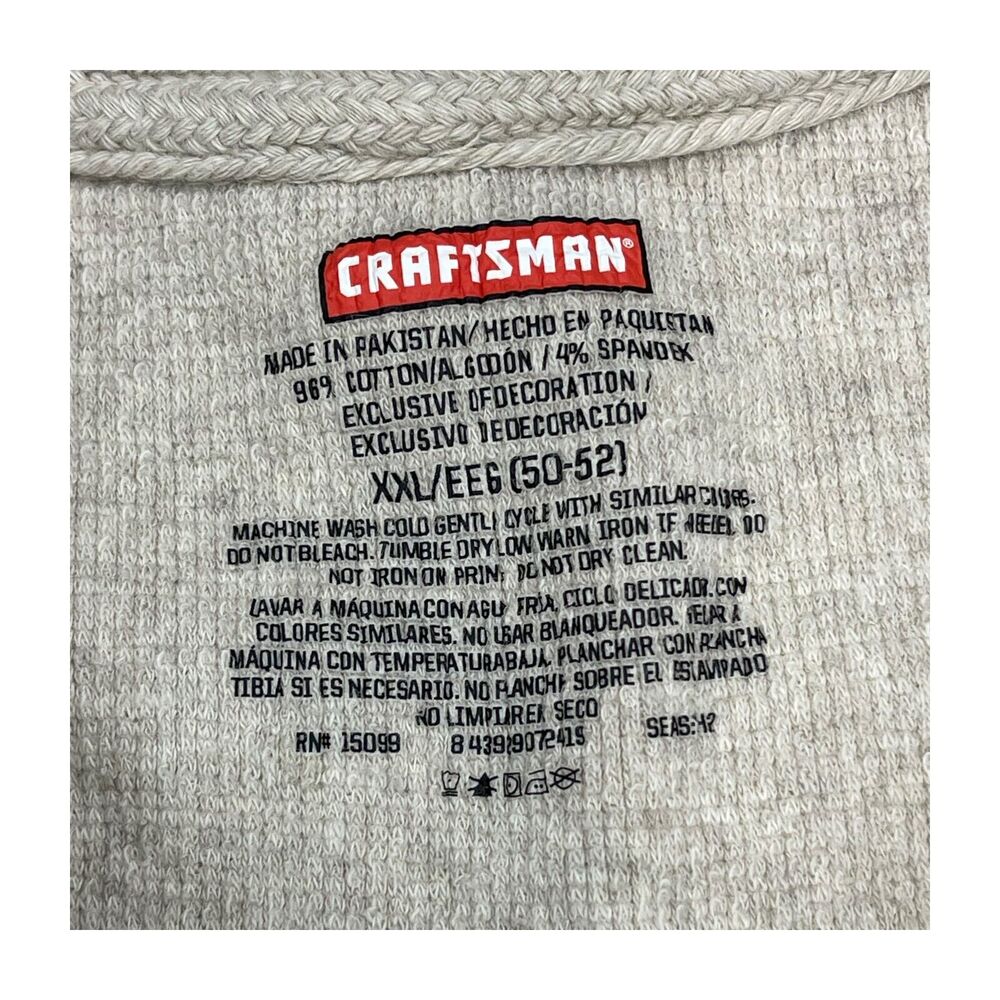 Craftsman Shirt Men's 2XL Beige Stretch Henley Neck Long Sleeve High Low Hem - Picture 3 of 6